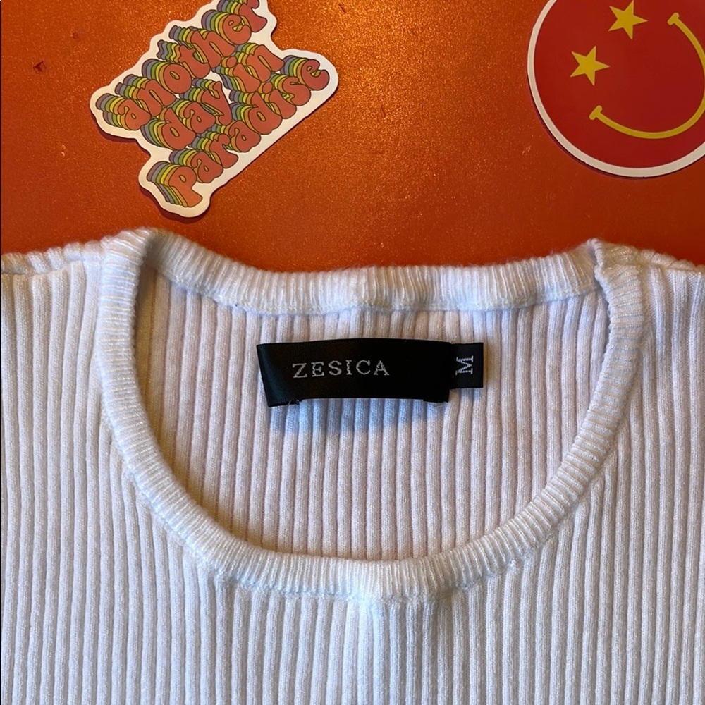Jessica Cream Ribbed Fitted Tee - Picture 2 of 5